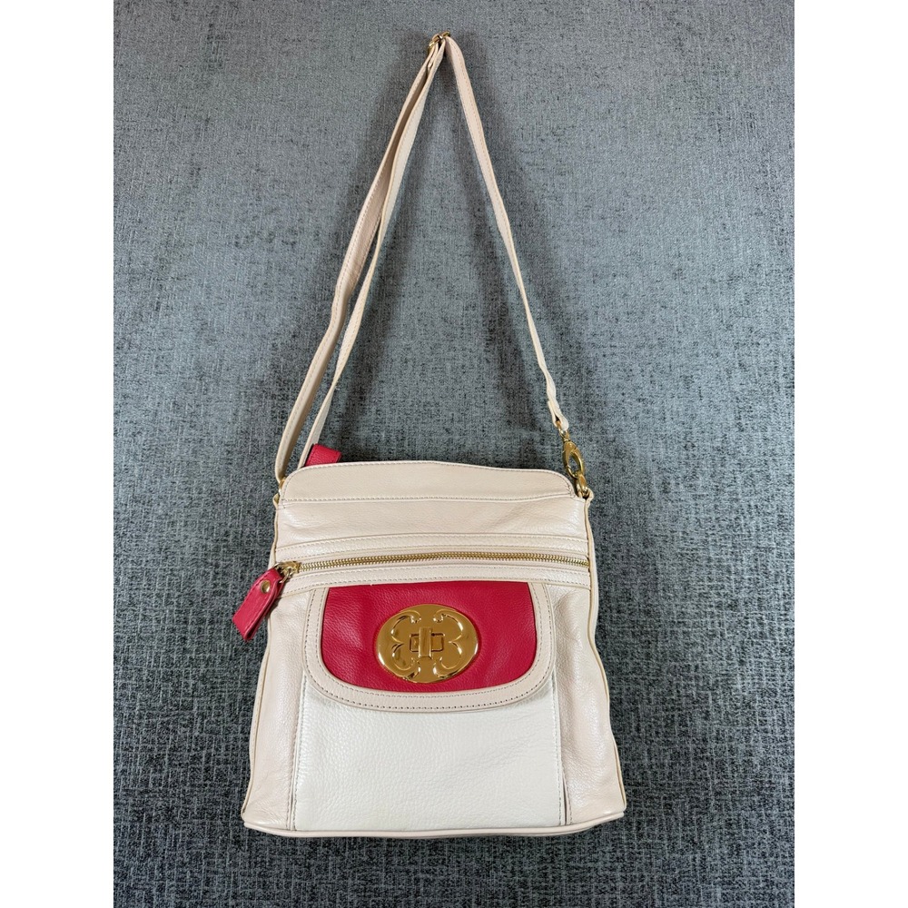 Emma Fox Leather Crossbody Bag Cream White Red Floral Lining Gold Hardware